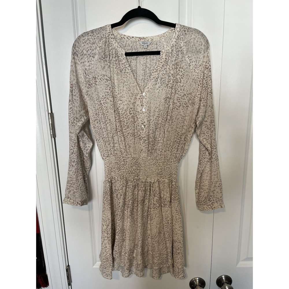 Rails Jasmine Dress Tan Watercolor Leopard Size‎ Small Smocked Waist Mini